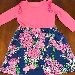 Lilly Pulitzer Pink Top with Blue Floral Skirt Kids Dress